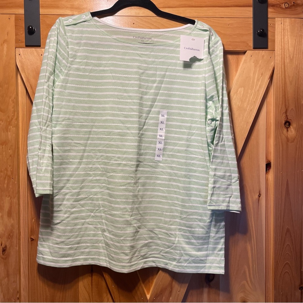 Seafoam Green Striped Boatneck Top- size XL- NWT